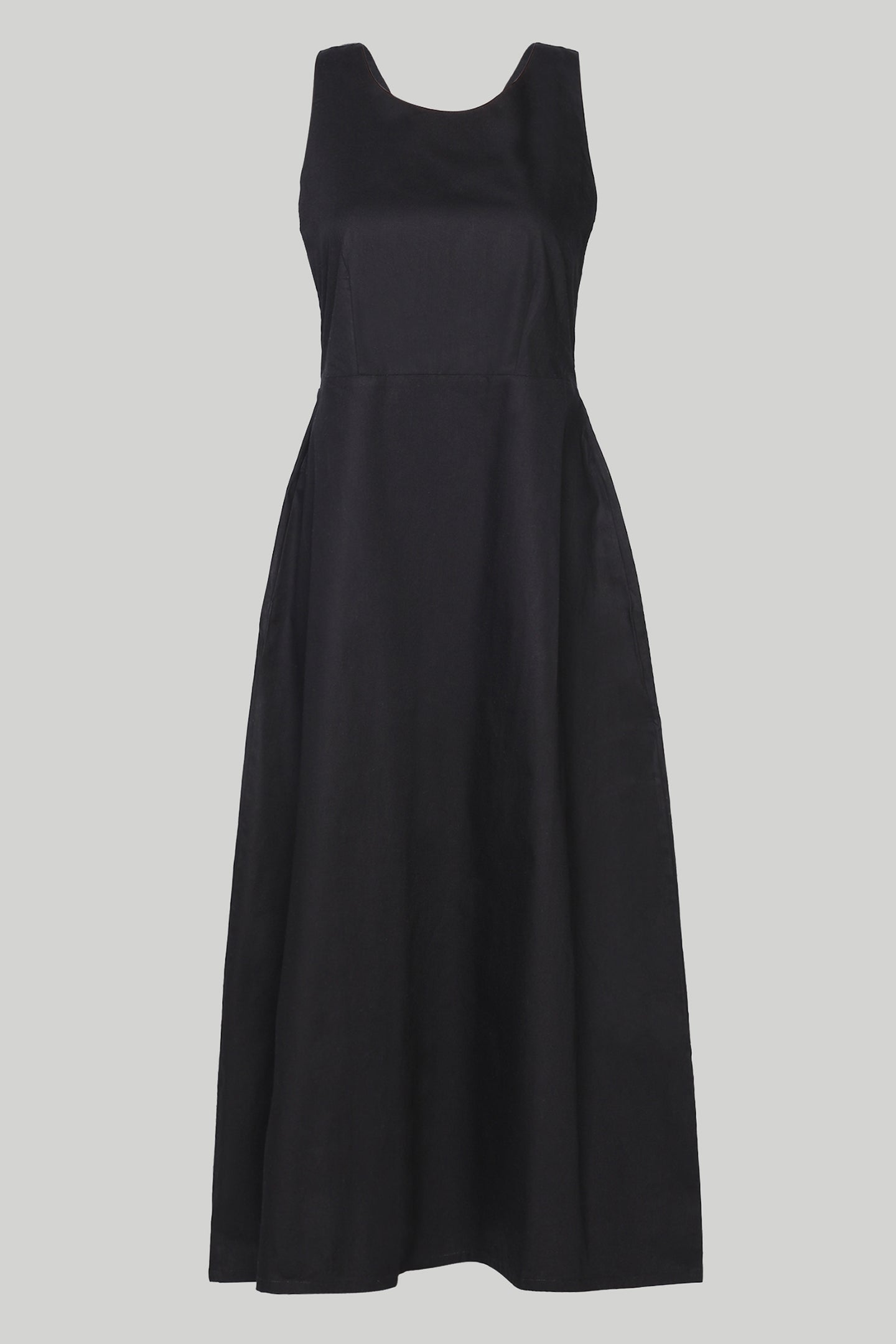 Cross-back Midi Dress in Black 100% Organic Cotton