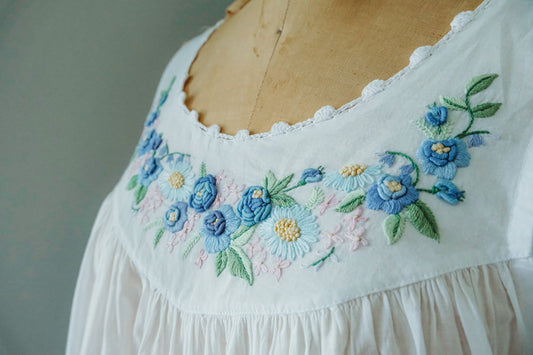 Blue Rosebud Nightgown 100% Cotton