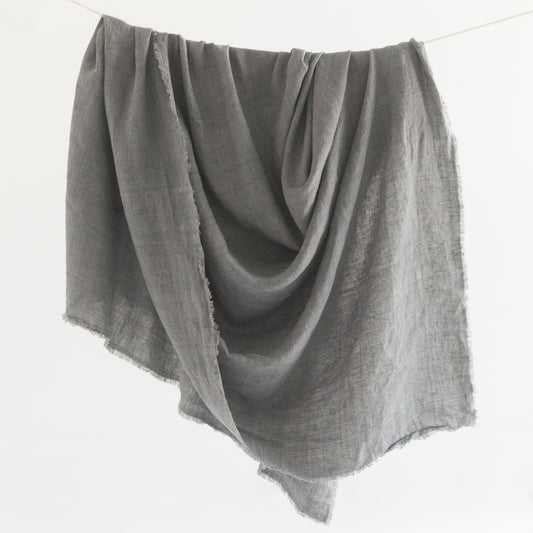 Stone Washed 100% Linen Throw - Oyster