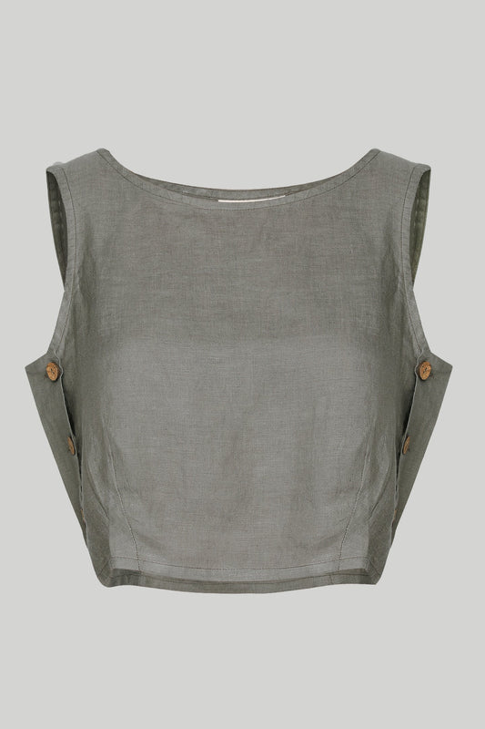 Boxy Crop Top in Dark Green 100% Hemp