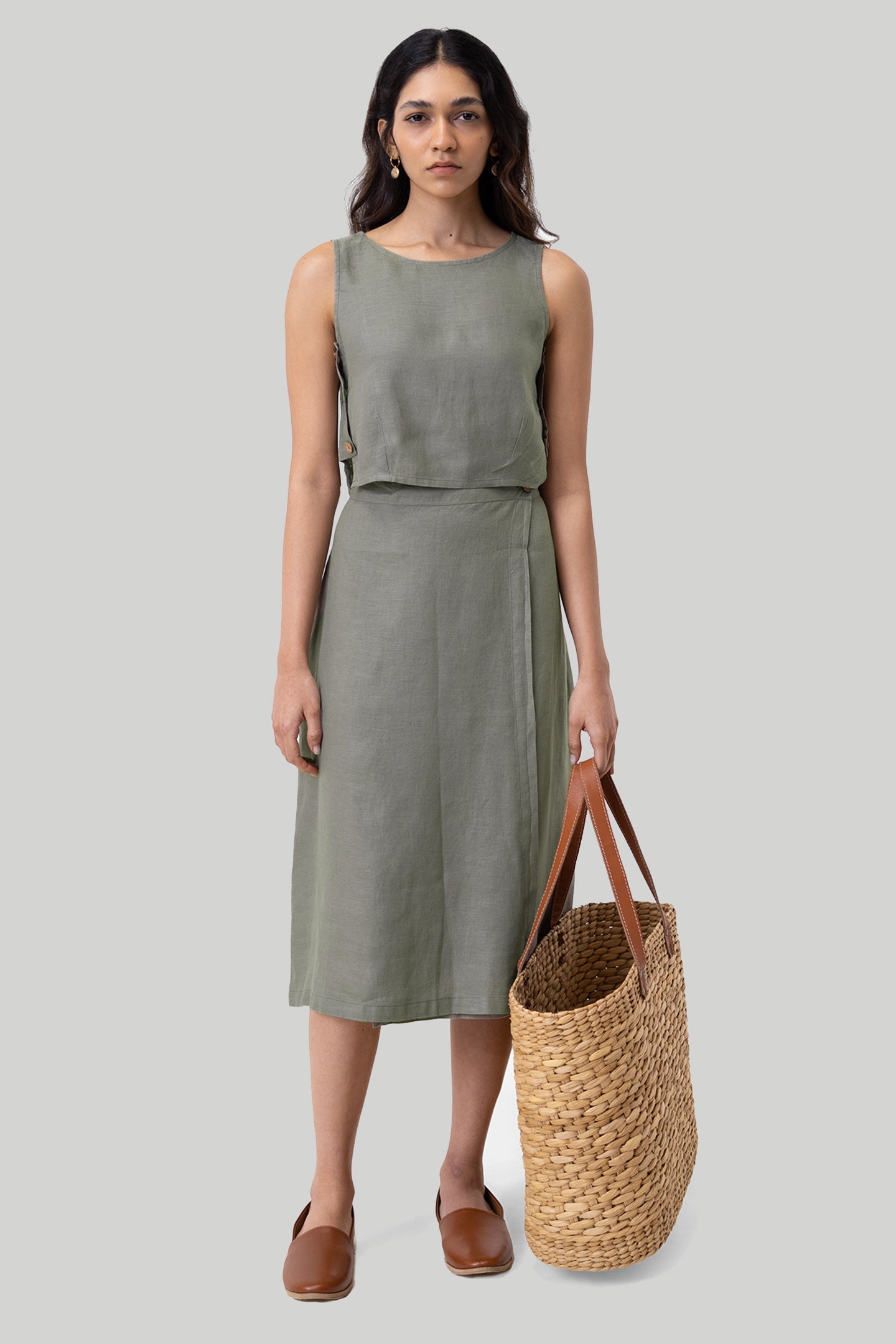 Boxy Crop Top in Dark Green 100% Hemp