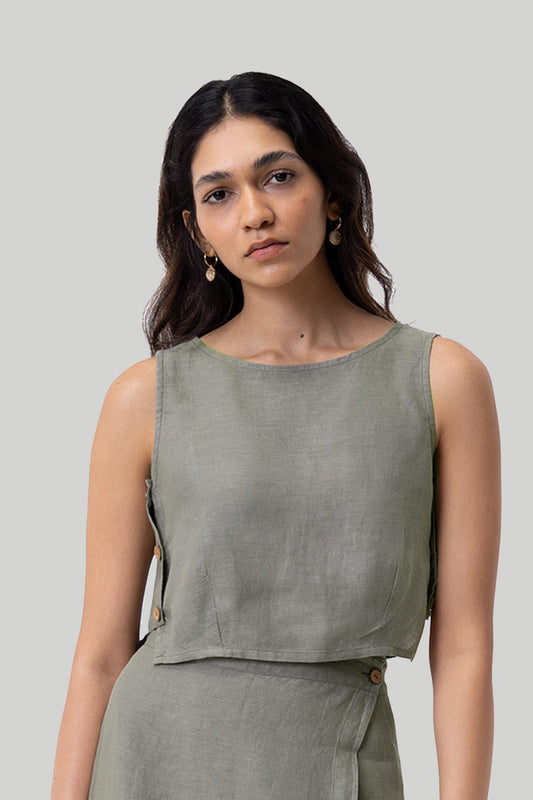 Boxy Crop Top in Dark Green 100% Hemp