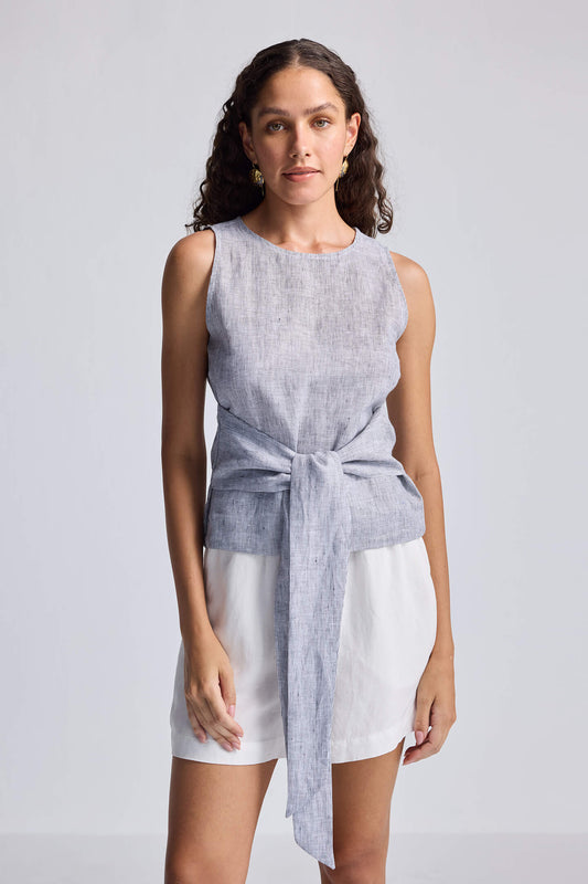 Front-tie Top in 100% Linen