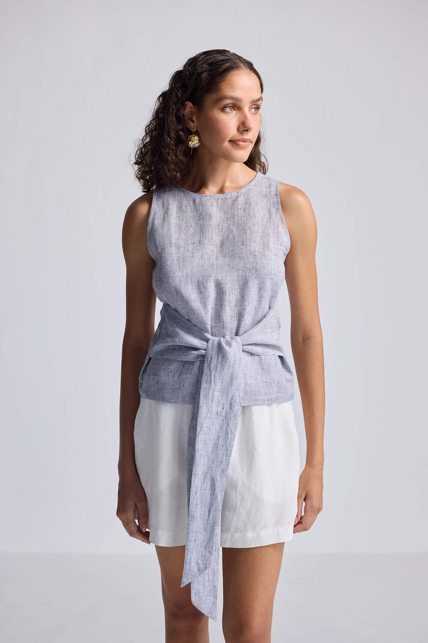 Front-tie Top in 100% Linen