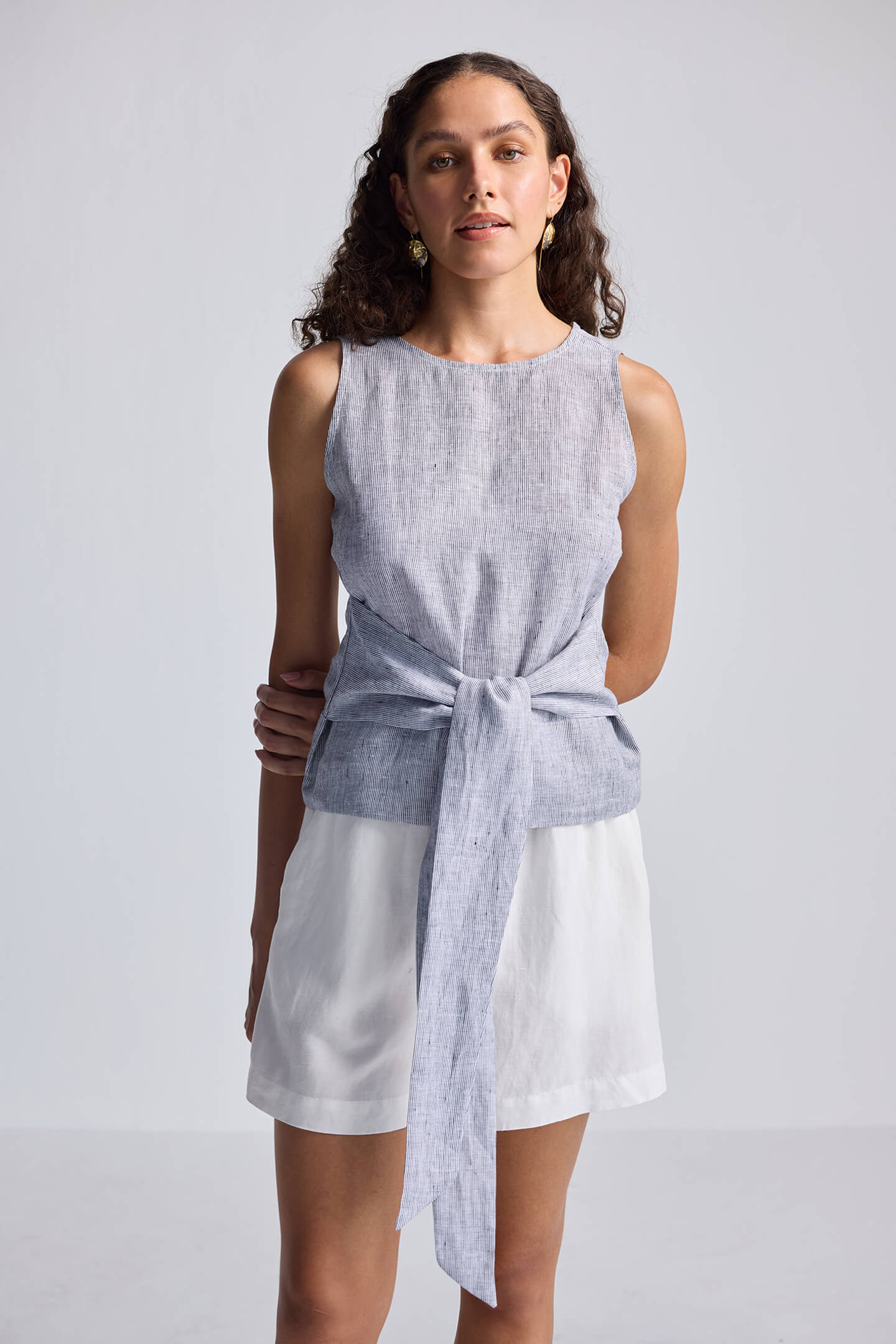 Front-tie Top in 100% Linen