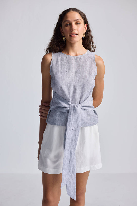 Front-tie Top in 100% Linen