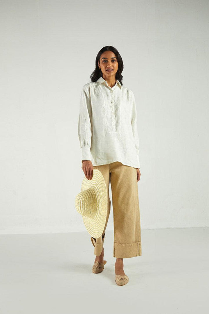 Long Sleeve Shirt in Off-white 100% Hemp