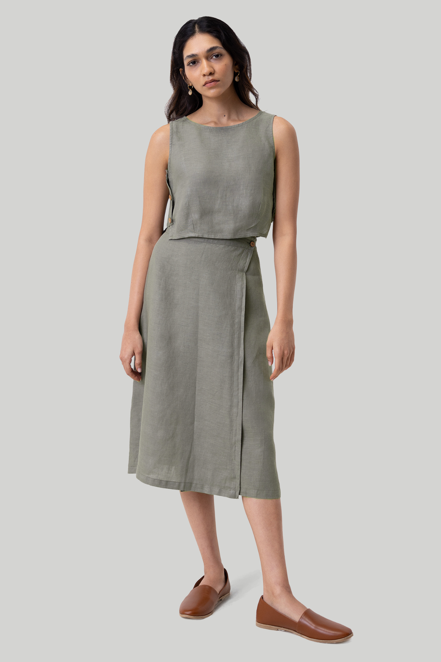 Boxy Crop Top in Dark Green 100% Hemp